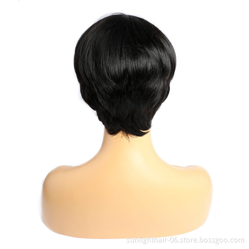 Sunlight hair wholesale lowest price Factory 6 Inch Short Pixie Cut real Human Hair Wig Brazlian/Indian Machine Made Wig